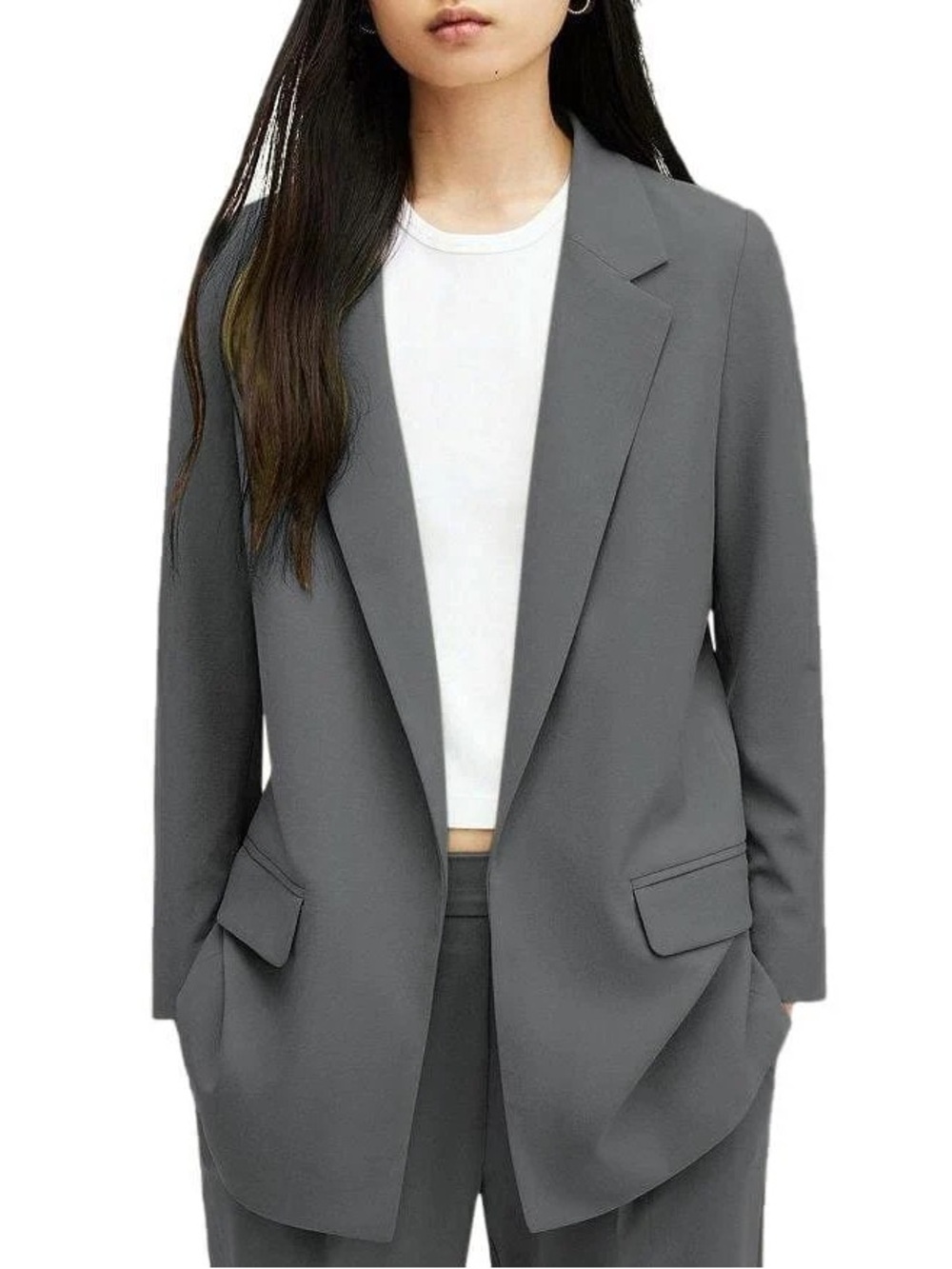 NWT PIECES Women's Gray Tailored Blazer Jacket open front size large